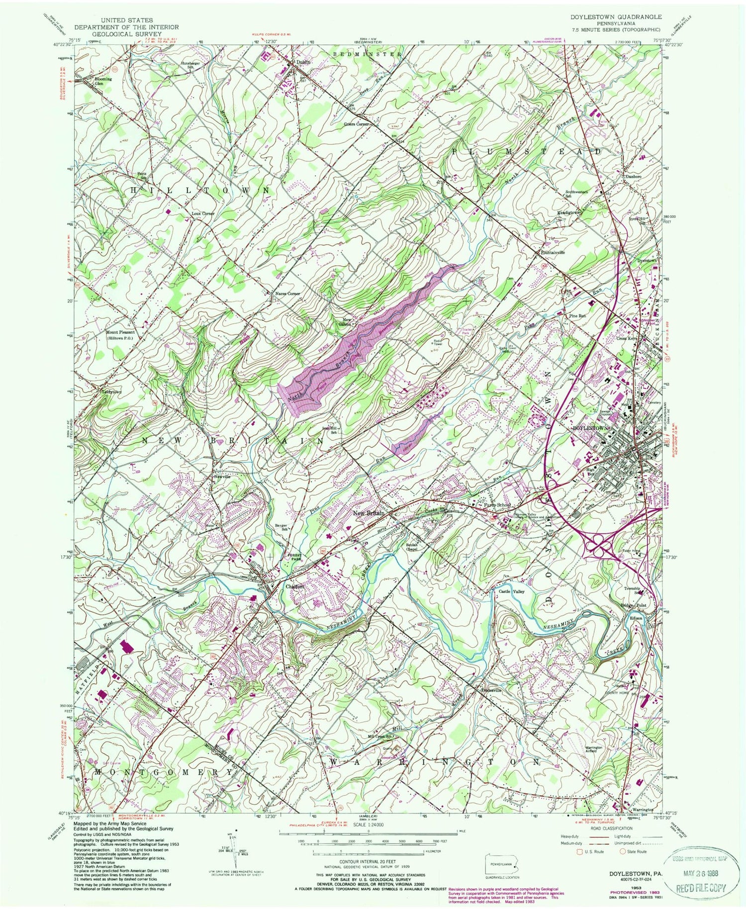 Classic USGS Doylestown Pennsylvania 7.5'x7.5' Topo Map Image