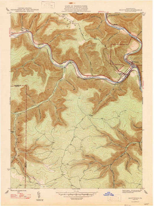 Classic USGS Driftwood Pennsylvania 7.5'x7.5' Topo Map Image