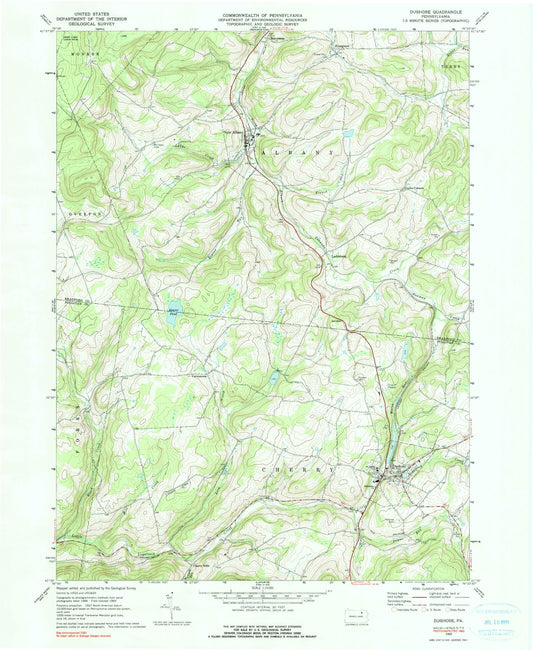 Classic USGS Dushore Pennsylvania 7.5'x7.5' Topo Map Image
