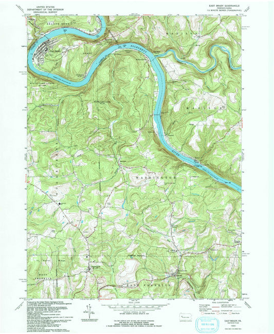 Classic USGS East Brady Pennsylvania 7.5'x7.5' Topo Map Image