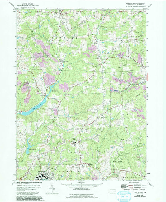 Classic USGS East Butler Pennsylvania 7.5'x7.5' Topo Map Image