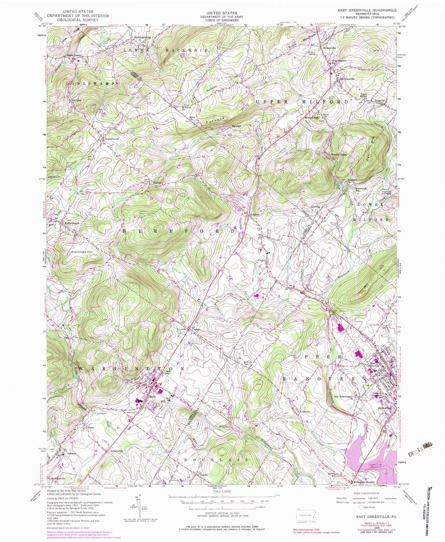 Classic USGS East Greenville Pennsylvania 7.5'x7.5' Topo Map Image