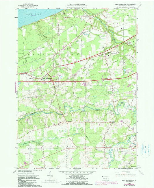 Classic USGS East Springfield Pennsylvania 7.5'x7.5' Topo Map Image