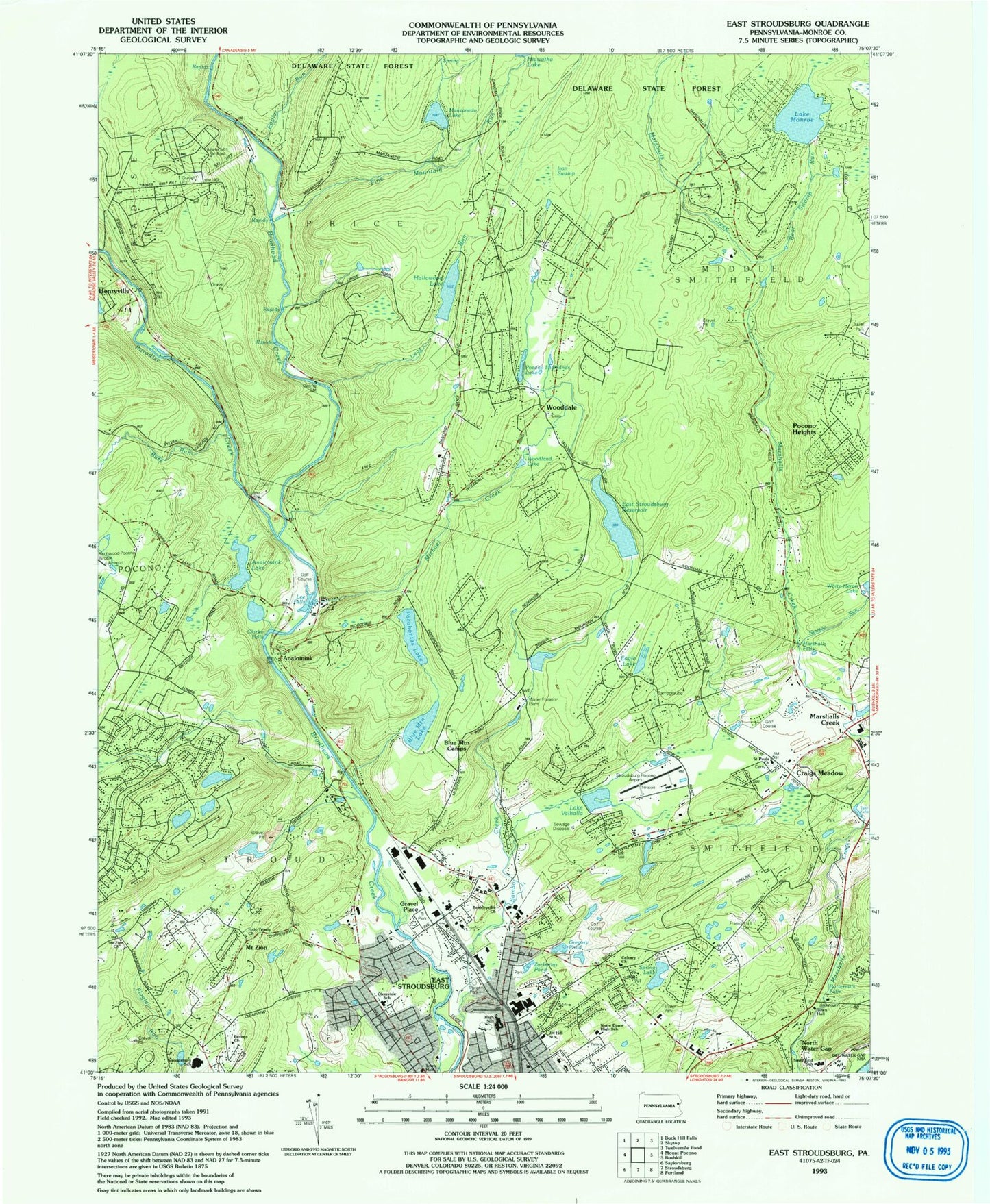 Classic USGS East Stroudsburg Pennsylvania 7.5'x7.5' Topo Map Image