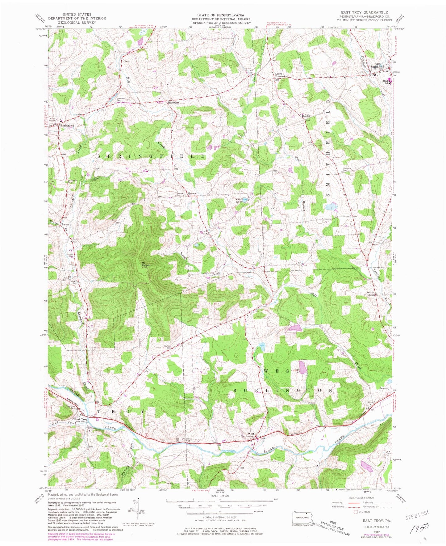 Classic USGS East Troy Pennsylvania 7.5'x7.5' Topo Map Image