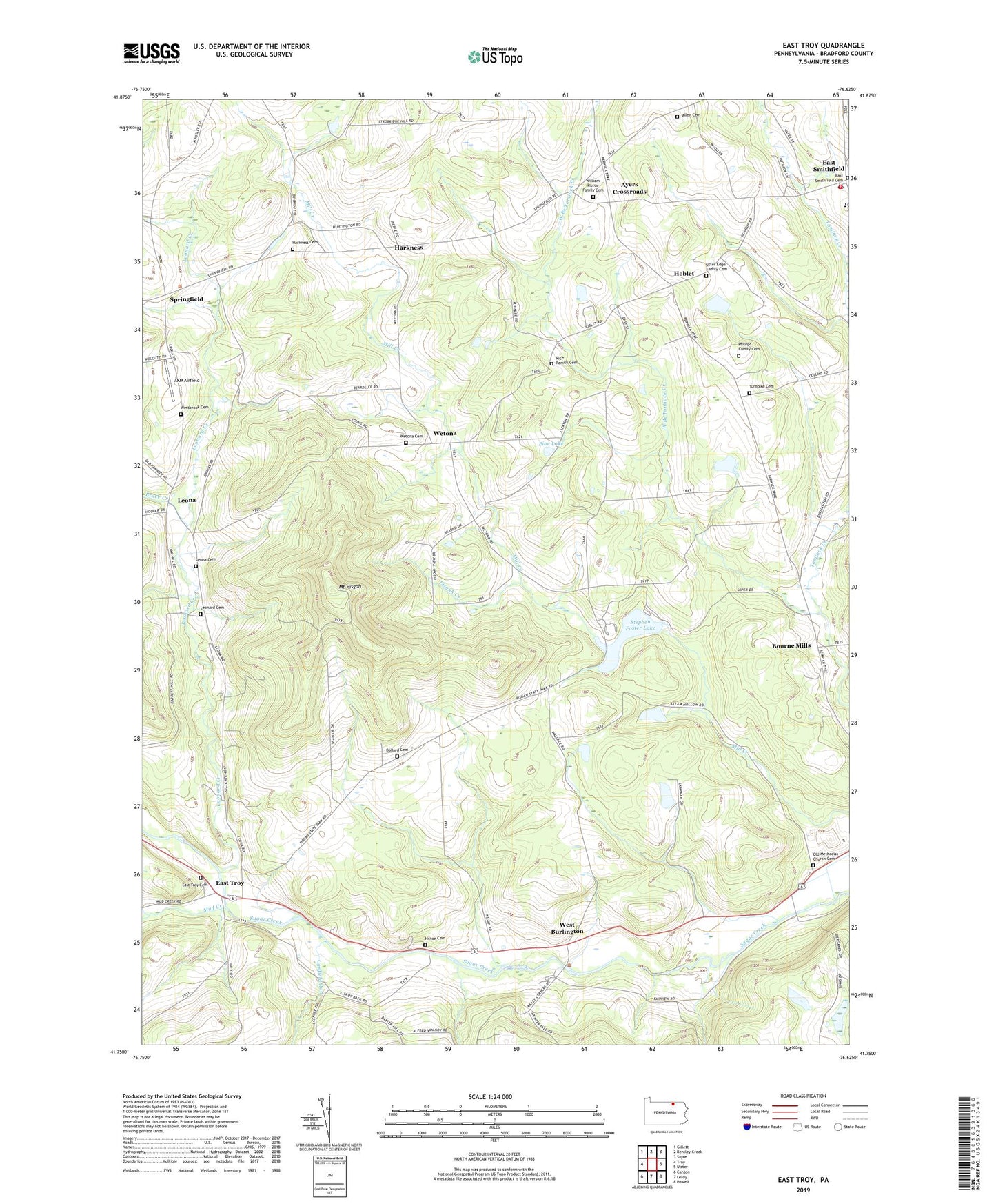 East Troy Pennsylvania US Topo Map Image