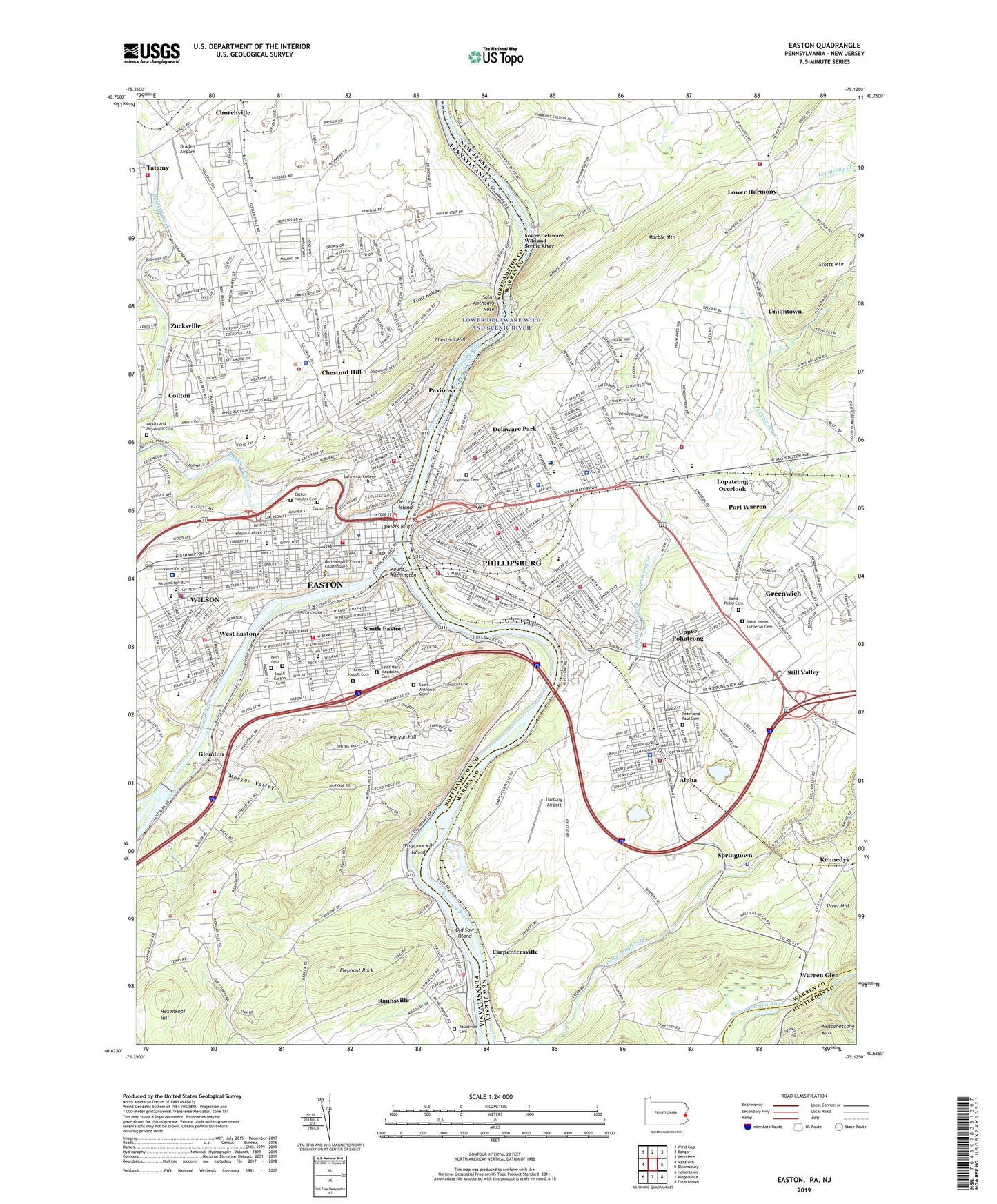 Easton Pennsylvania US Topo Map Image