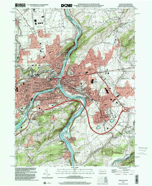 Classic USGS Easton Pennsylvania 7.5'x7.5' Topo Map Image