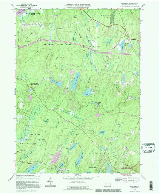 Classic USGS Edgemere Pennsylvania 7.5'x7.5' Topo Map Image