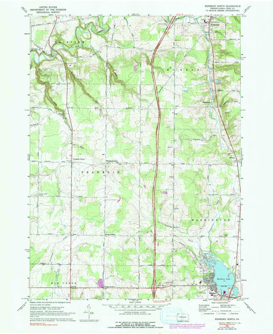 Classic USGS Edinboro North Pennsylvania 7.5'x7.5' Topo Map Image