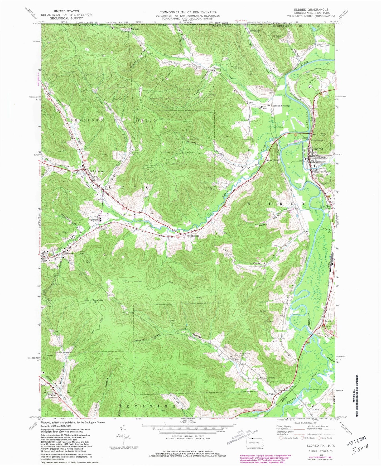Classic USGS Eldred Pennsylvania 7.5'x7.5' Topo Map Image