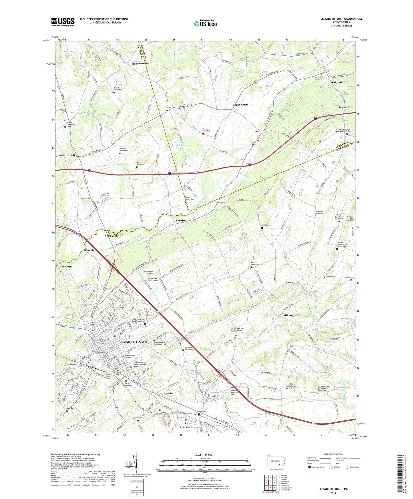 Elizabethtown Pennsylvania US Topo Map Image