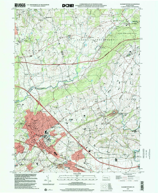Classic USGS Elizabethtown Pennsylvania 7.5'x7.5' Topo Map Image