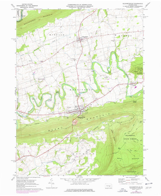 Classic USGS Elizabethville Pennsylvania 7.5'x7.5' Topo Map Image