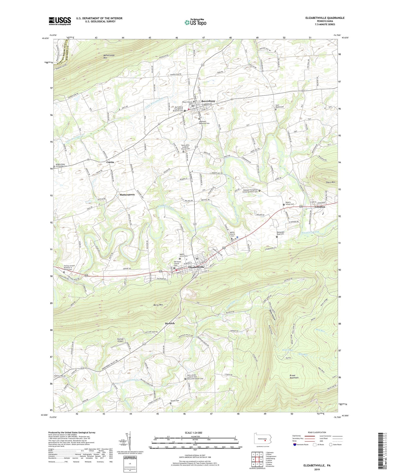 Elizabethville Pennsylvania US Topo Map Image