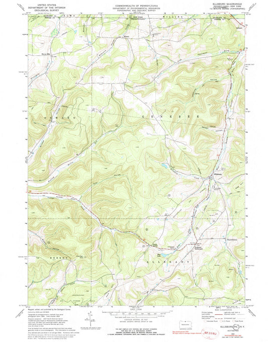 Classic USGS Ellisburg Pennsylvania 7.5'x7.5' Topo Map Image