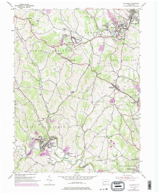 Classic USGS Ellsworth Pennsylvania 7.5'x7.5' Topo Map Image