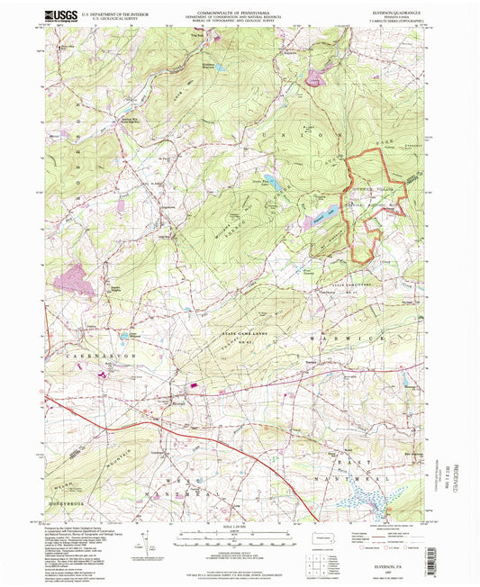 Classic USGS Elverson Pennsylvania 7.5'x7.5' Topo Map Image