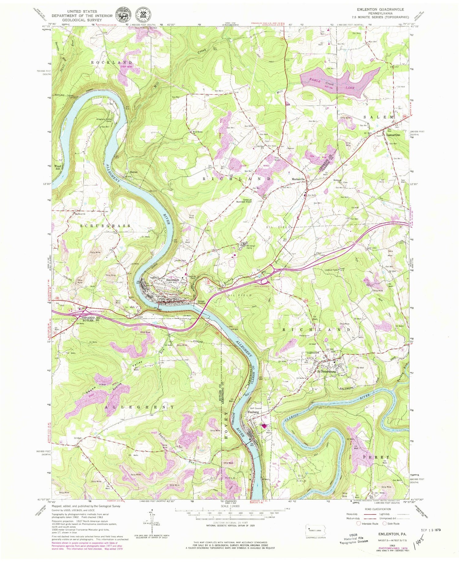 Classic USGS Emlenton Pennsylvania 7.5'x7.5' Topo Map Image
