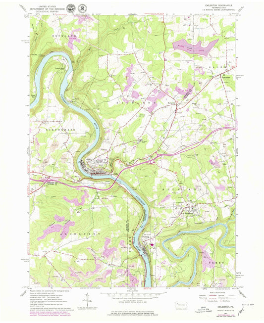Classic USGS Emlenton Pennsylvania 7.5'x7.5' Topo Map Image