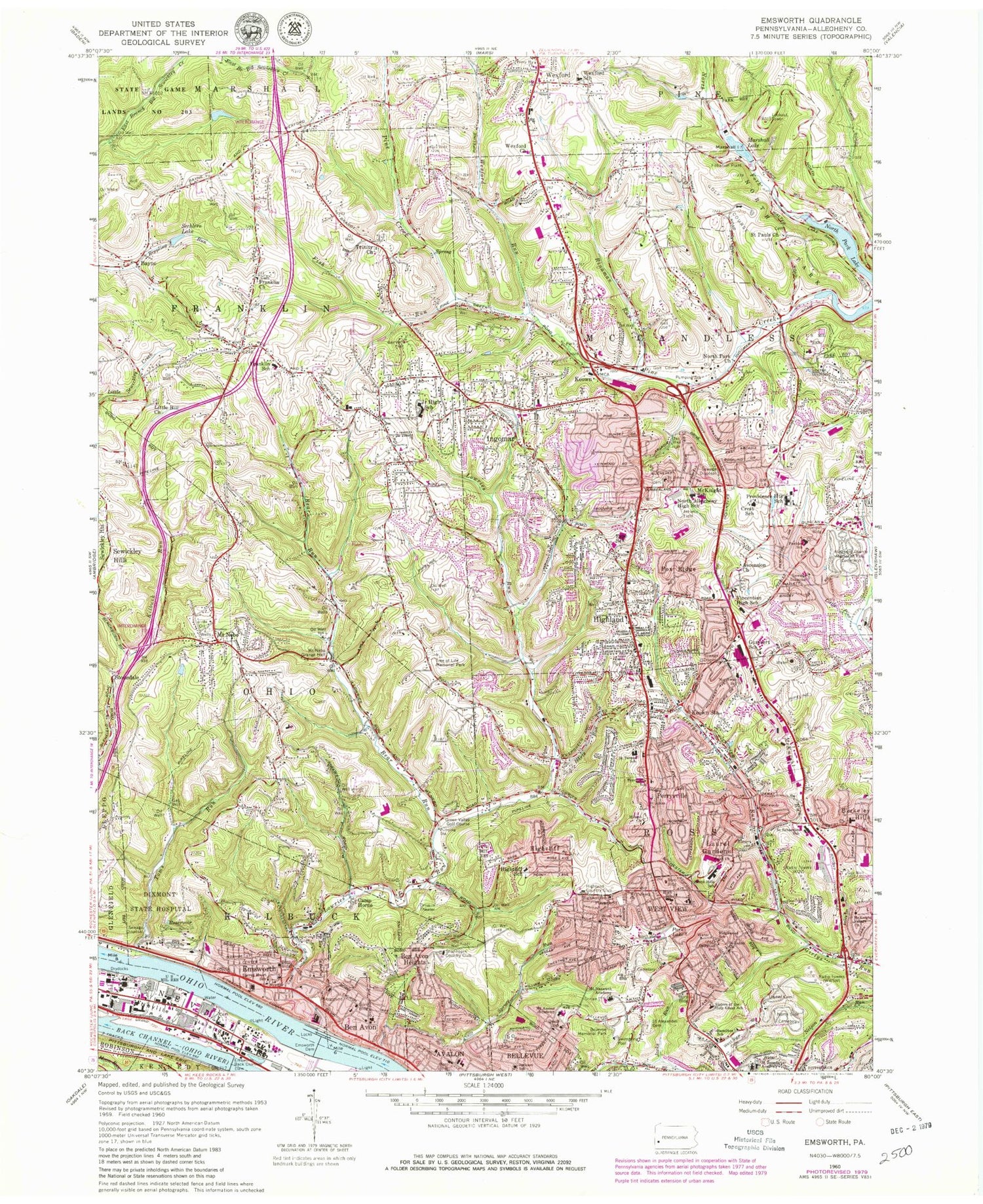 Classic USGS Emsworth Pennsylvania 7.5'x7.5' Topo Map Image