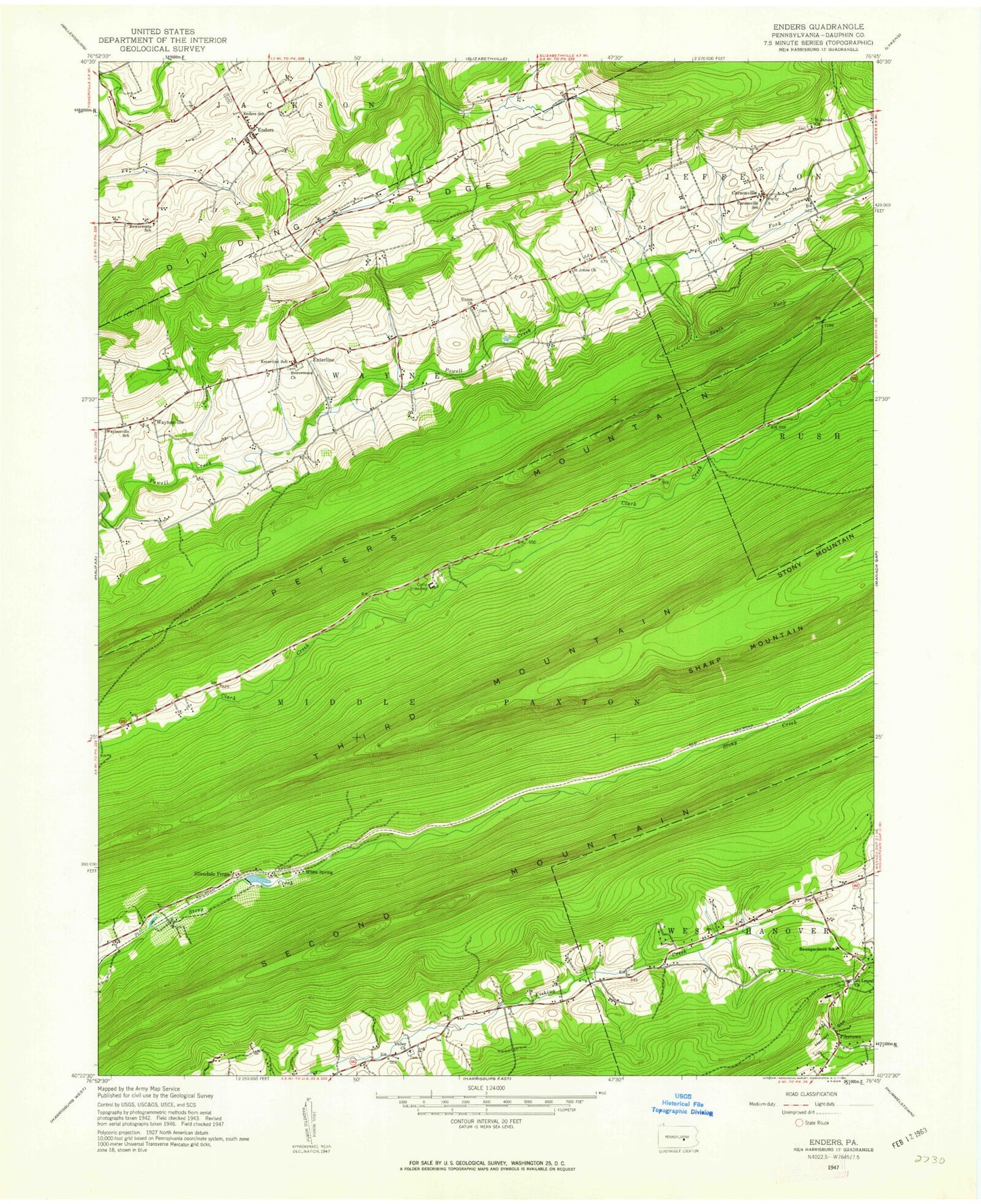 Classic USGS Enders Pennsylvania 7.5'x7.5' Topo Map Image