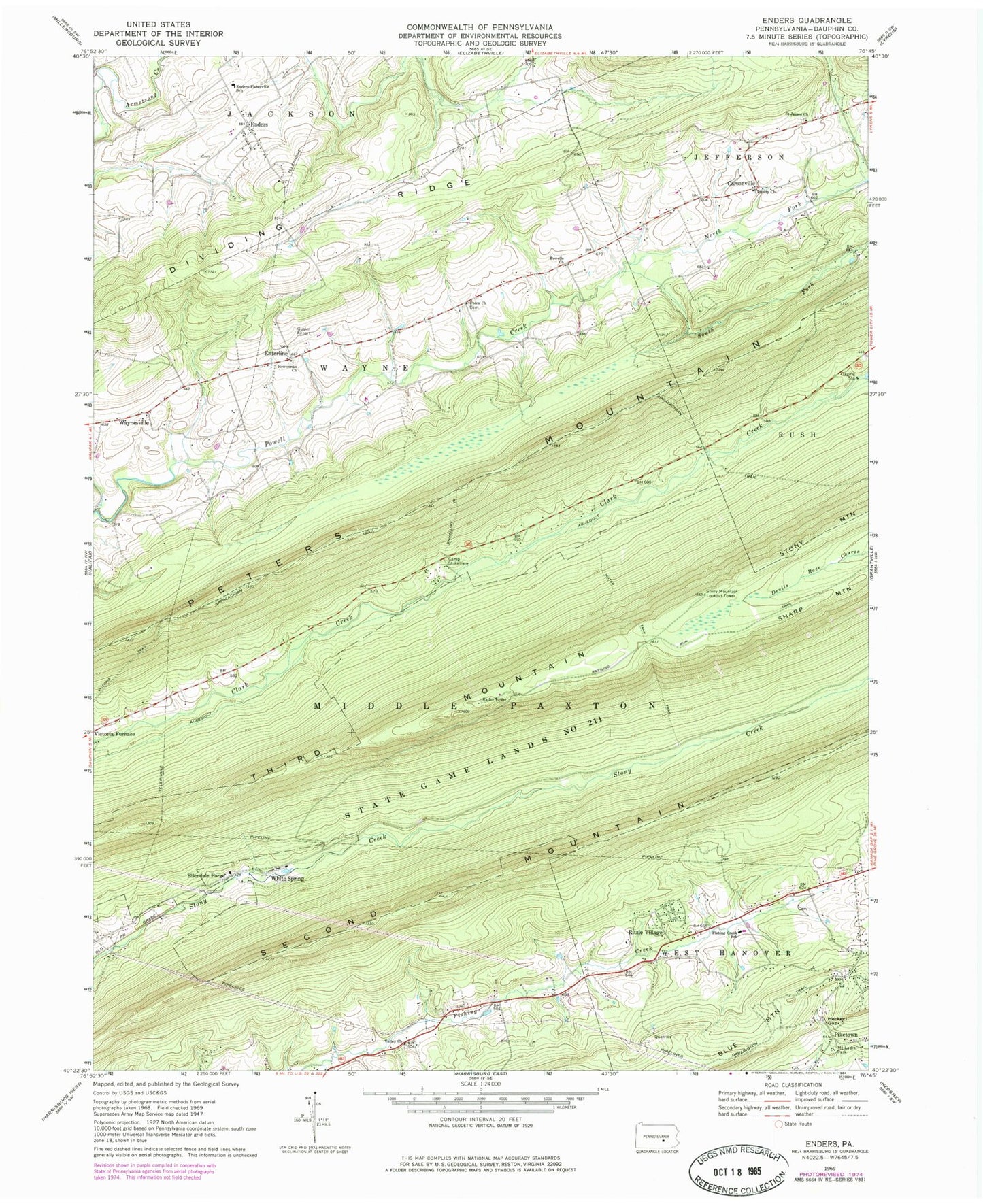 Classic USGS Enders Pennsylvania 7.5'x7.5' Topo Map Image