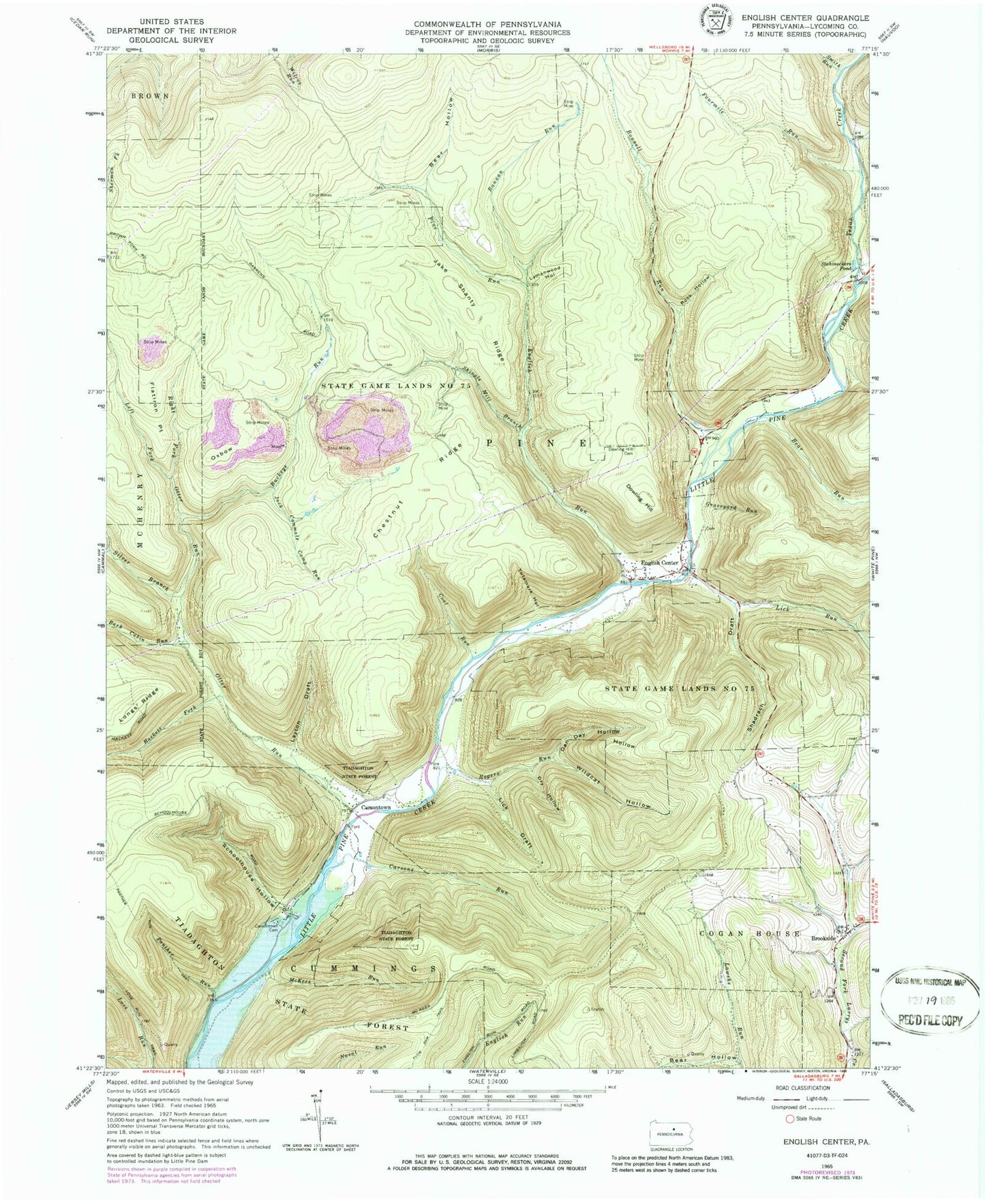 Classic USGS English Center Pennsylvania 7.5'x7.5' Topo Map Image