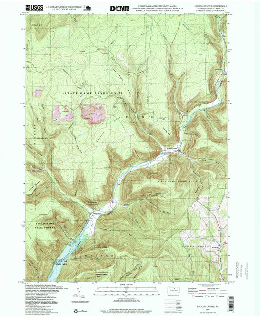 Classic USGS English Center Pennsylvania 7.5'x7.5' Topo Map Image