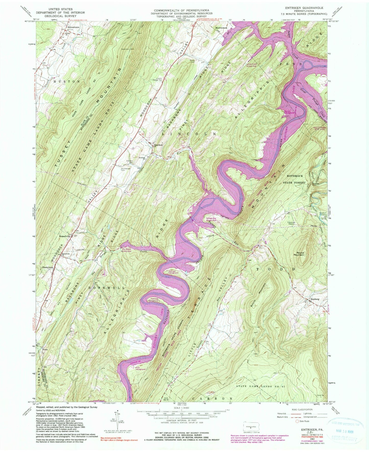 Classic USGS Entriken Pennsylvania 7.5'x7.5' Topo Map Image