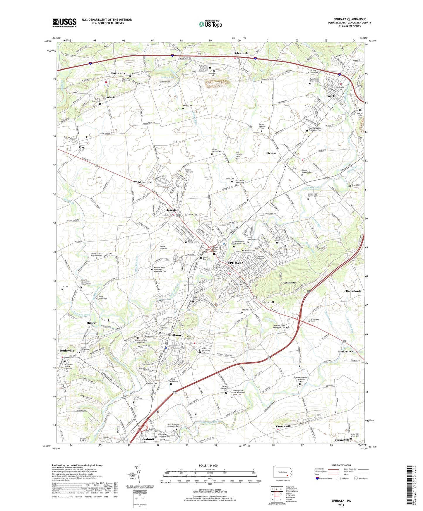 Ephrata Pennsylvania US Topo Map Image