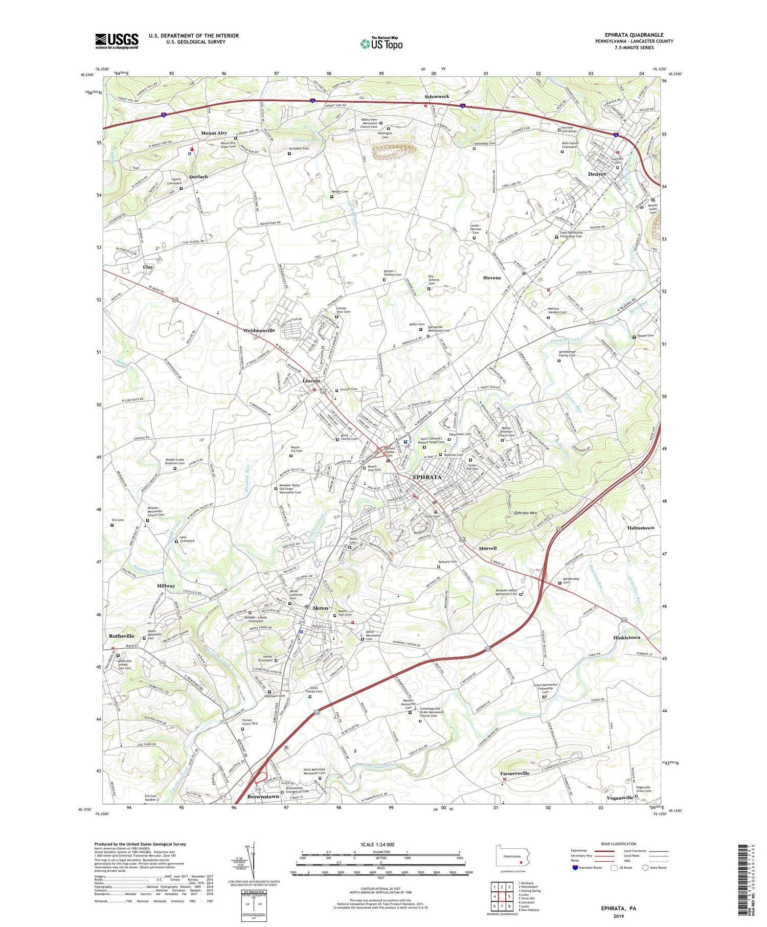 Ephrata Pennsylvania US Topo Map Image