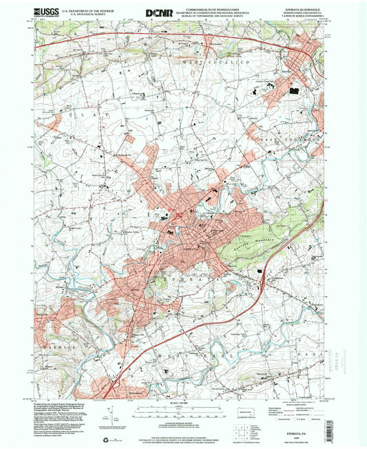 Classic USGS Ephrata Pennsylvania 7.5'x7.5' Topo Map Image