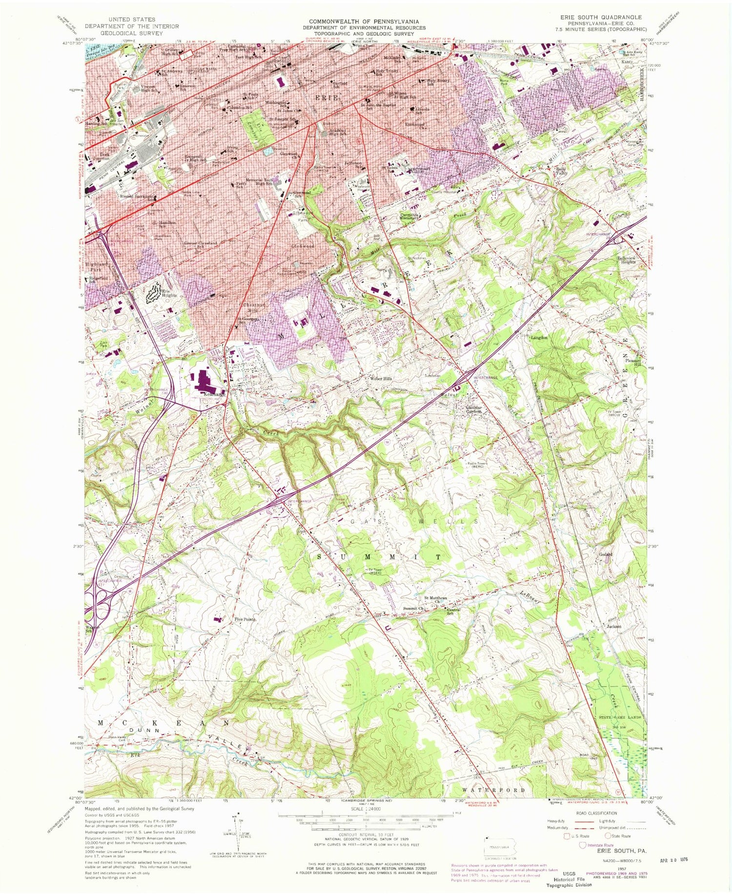Classic USGS Erie South Pennsylvania 7.5'x7.5' Topo Map Image