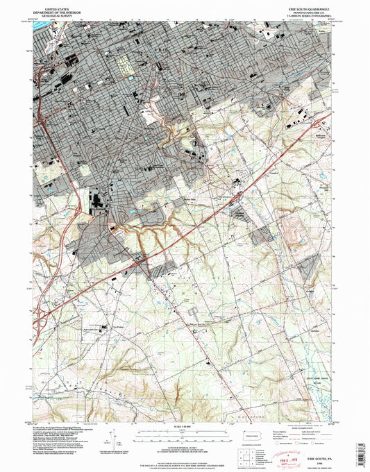 Classic USGS Erie South Pennsylvania 7.5'x7.5' Topo Map Image