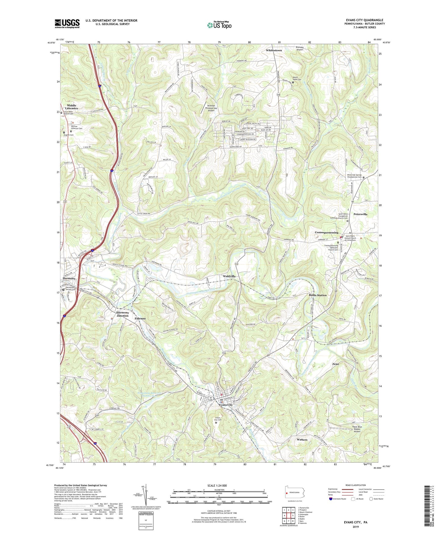 Evans City Pennsylvania US Topo Map Image