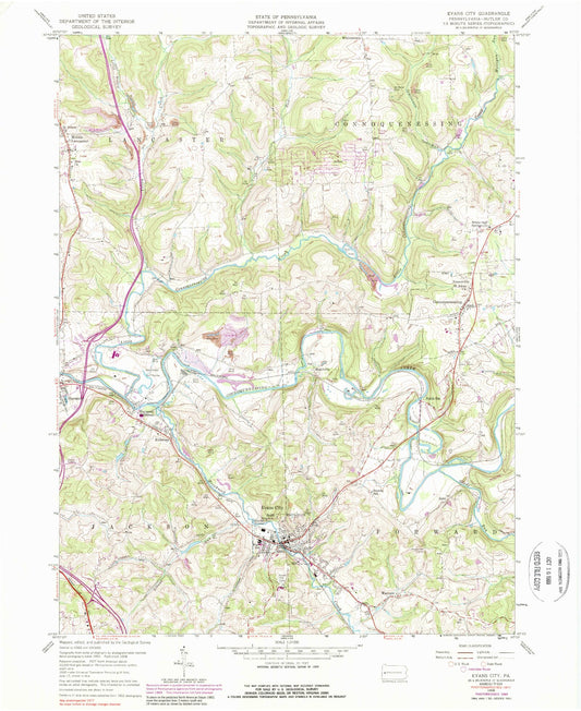 Classic USGS Evans City Pennsylvania 7.5'x7.5' Topo Map Image