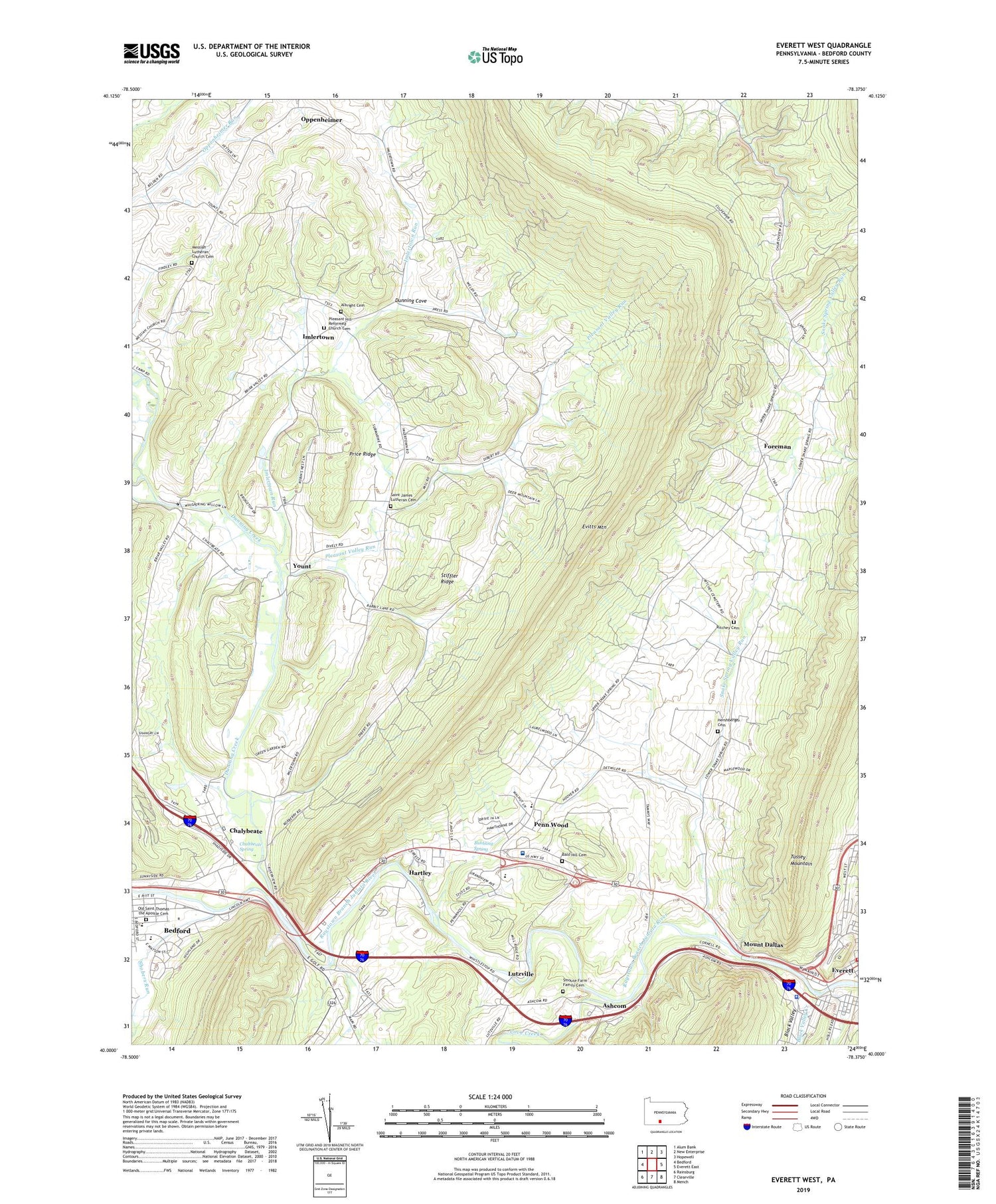 Everett West Pennsylvania US Topo Map Image