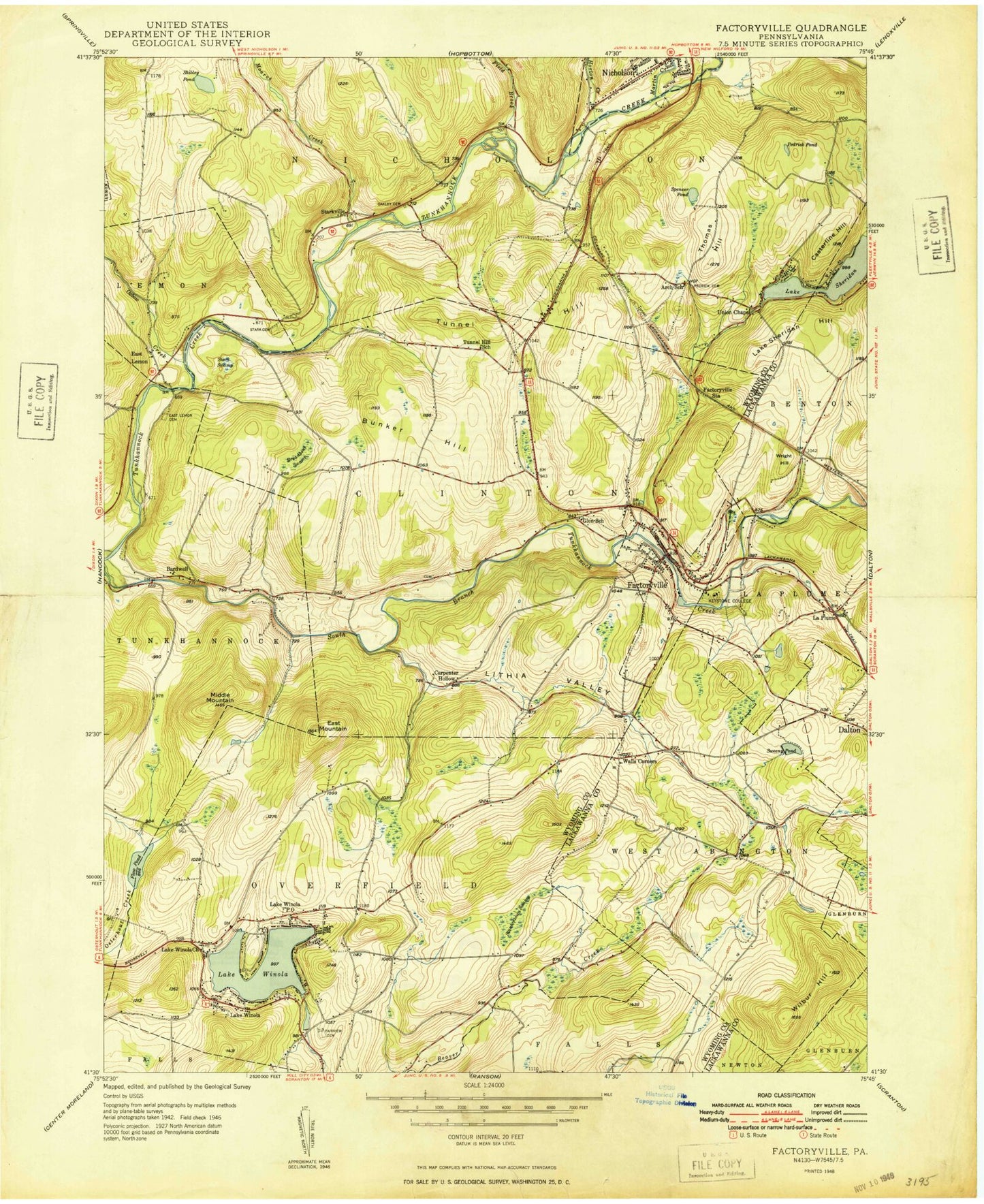 Classic USGS Factoryville Pennsylvania 7.5'x7.5' Topo Map Image