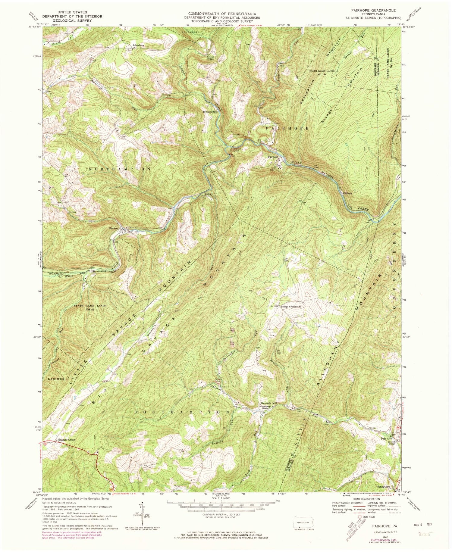 Classic USGS Fairhope Pennsylvania 7.5'x7.5' Topo Map Image