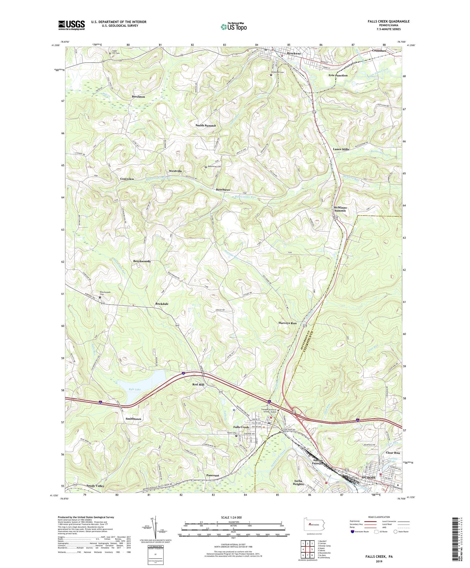 Falls Creek Pennsylvania US Topo Map Image