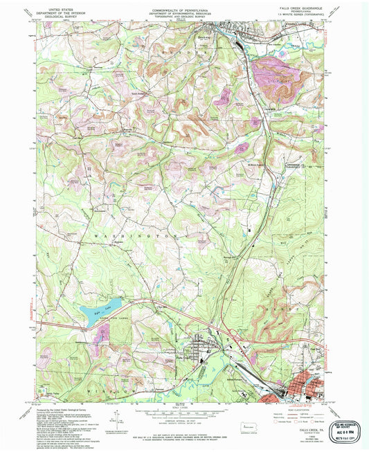 Classic USGS Falls Creek Pennsylvania 7.5'x7.5' Topo Map Image