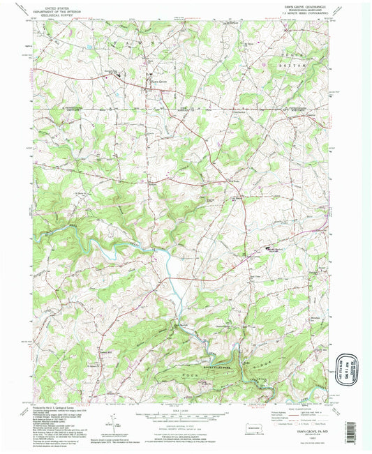 Classic USGS Fawn Grove Pennsylvania 7.5'x7.5' Topo Map Image