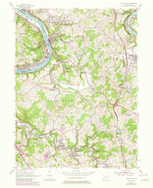 Classic USGS Fayette City Pennsylvania 7.5'x7.5' Topo Map Image