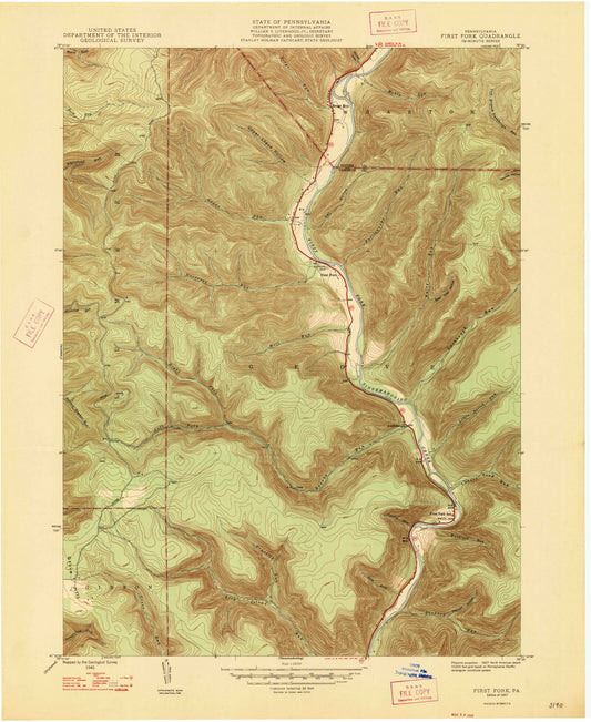 Classic USGS First Fork Pennsylvania 7.5'x7.5' Topo Map Image