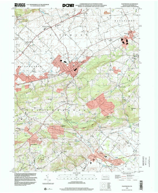 Classic USGS Fleetwood Pennsylvania 7.5'x7.5' Topo Map Image