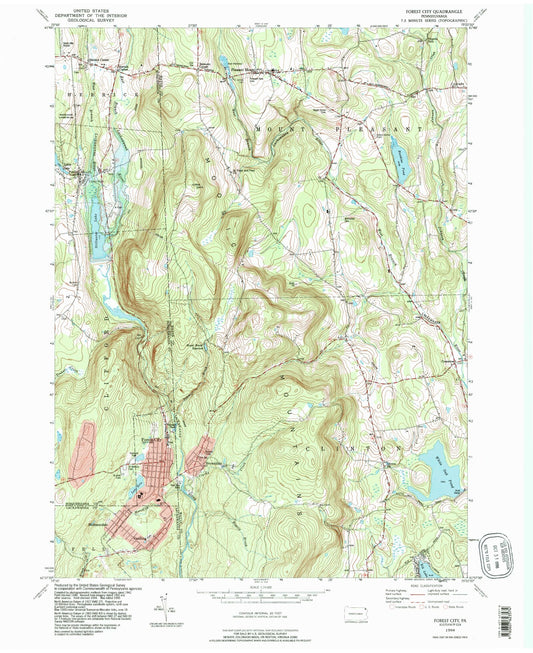 Classic USGS Forest City Pennsylvania 7.5'x7.5' Topo Map Image