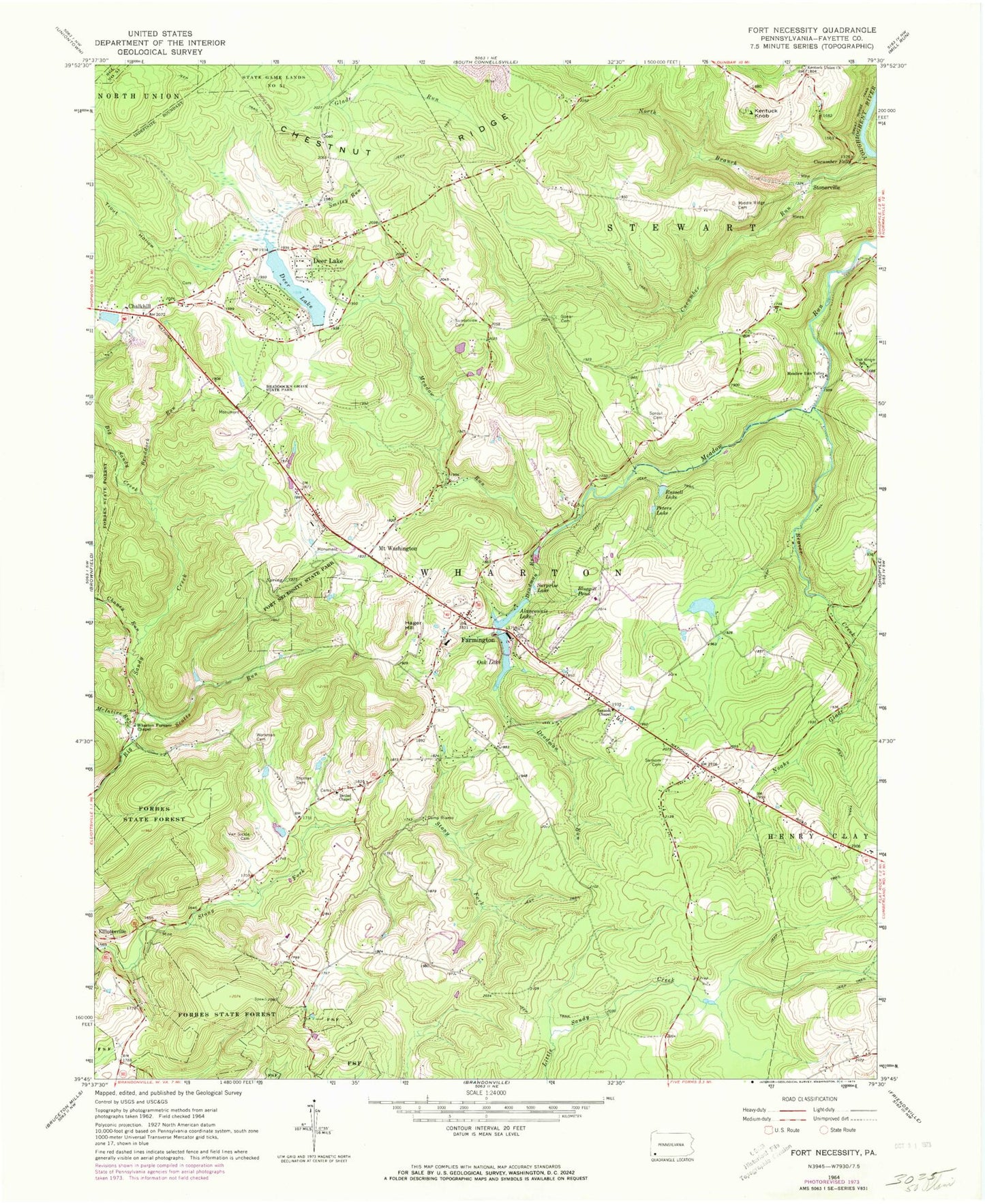 Classic USGS Fort Necessity Pennsylvania 7.5'x7.5' Topo Map Image