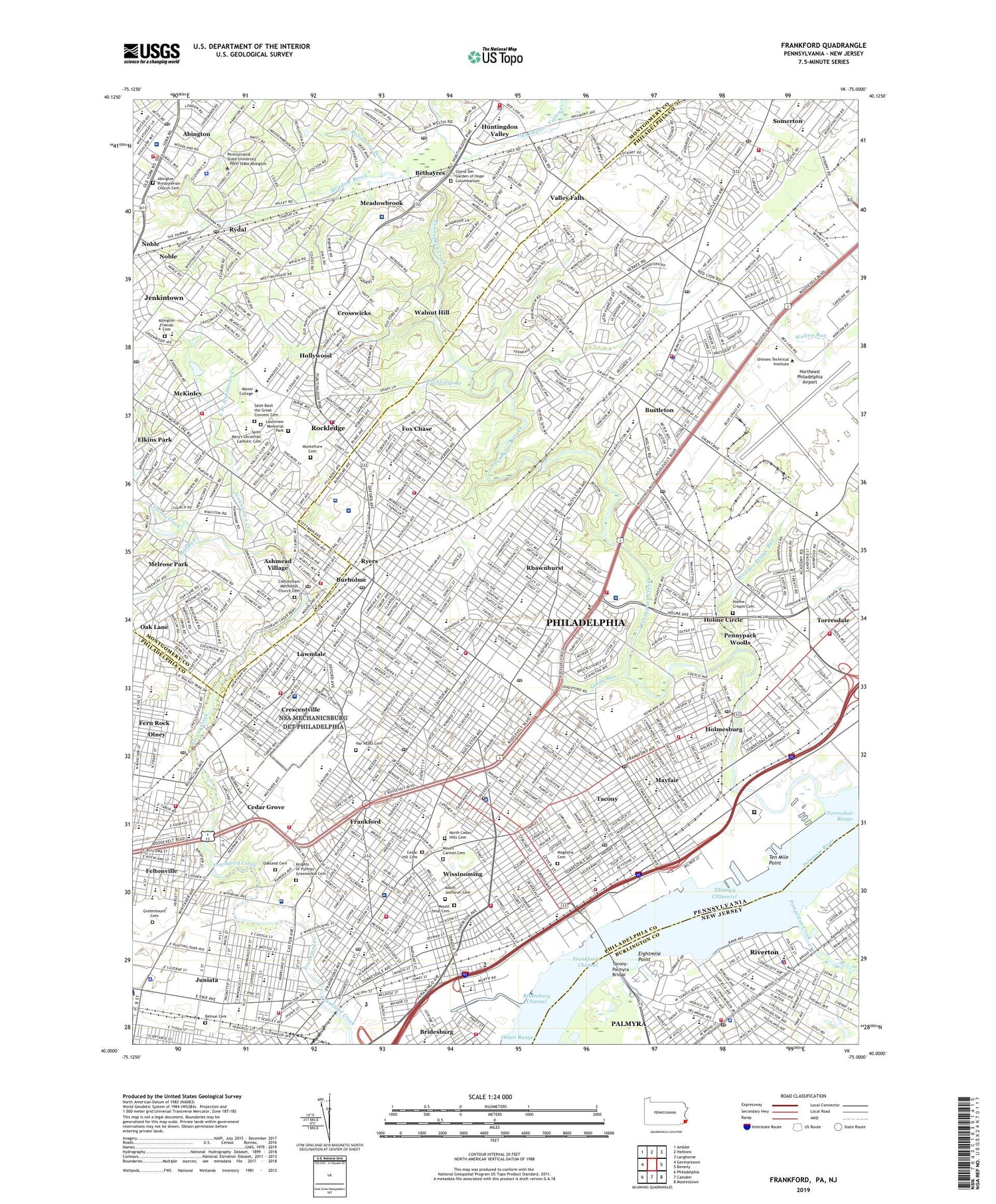 Frankford Pennsylvania US Topo Map Image