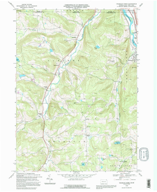 Classic USGS Franklin Forks Pennsylvania 7.5'x7.5' Topo Map Image